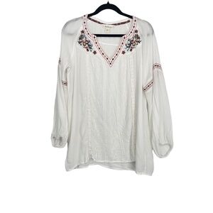 Tantrums‎ Womens Long Sleeve Boho Cottage Core Embroidered Sheer Blouse Medium
